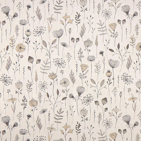 Dekorationstyg Halvpanama Tecknade blommor – natur/mörkbrun,  image number 1