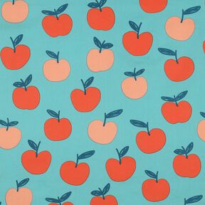 Bomullspoplin stora äpplen | Poppy Fabrics – aquablått/lax, 