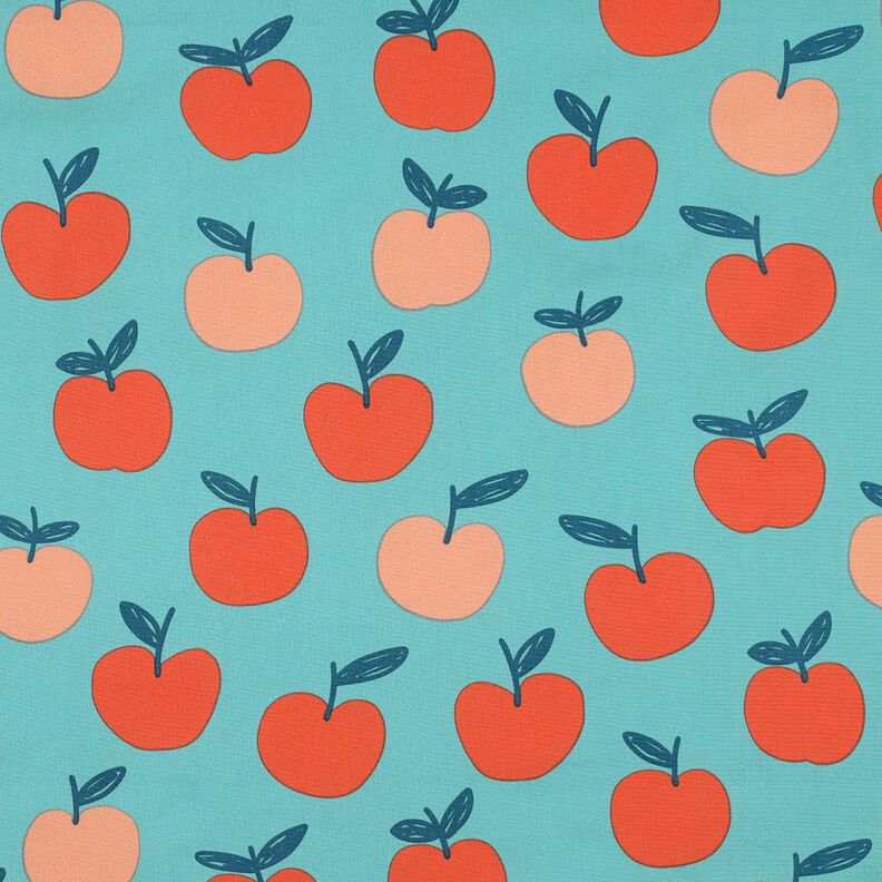 Bomullspoplin stora äpplen | Poppy Fabrics – aquablått/lax, image number 1