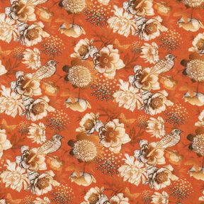Viskostyg Fåglar och vilda rosor – terracotta/karamell, 