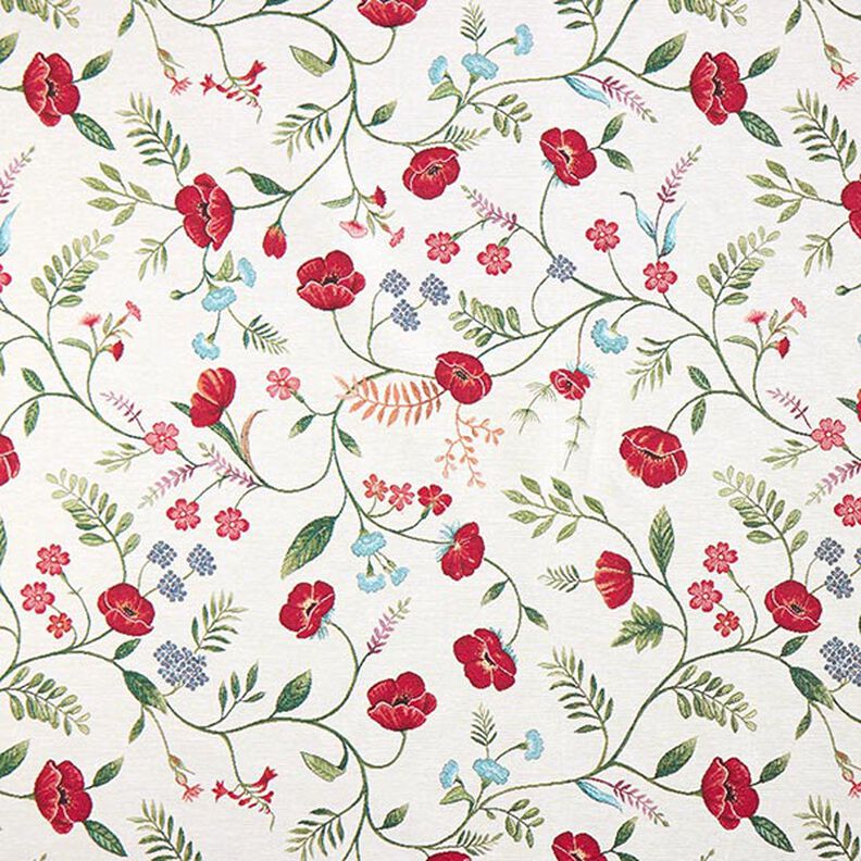 dekorationstyg gobeläng vallmoblommor – yllevit/rött,  image number 1