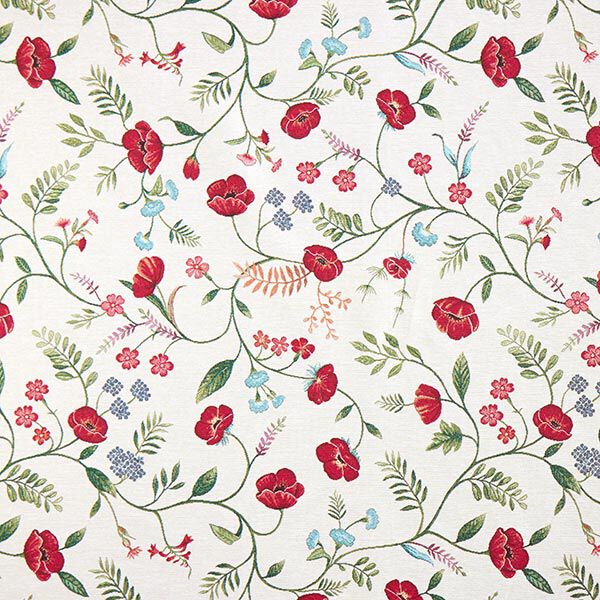 dekorationstyg gobeläng vallmoblommor – yllevit/rött,  image number 1