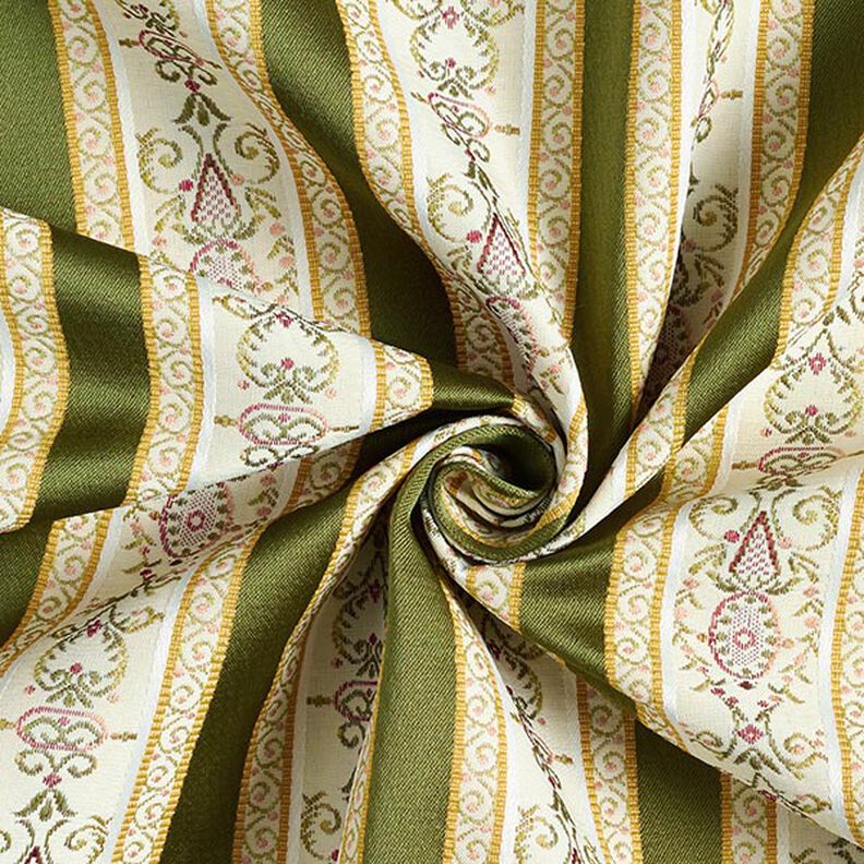 Möbeltyg Jacquard Biedermeier Ränder – kräm/oliv,  image number 4