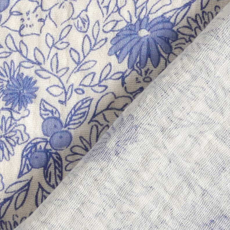 Muslin/Dubbel-krinkelväv Blå blommor – vit/lysande blå,  image number 4
