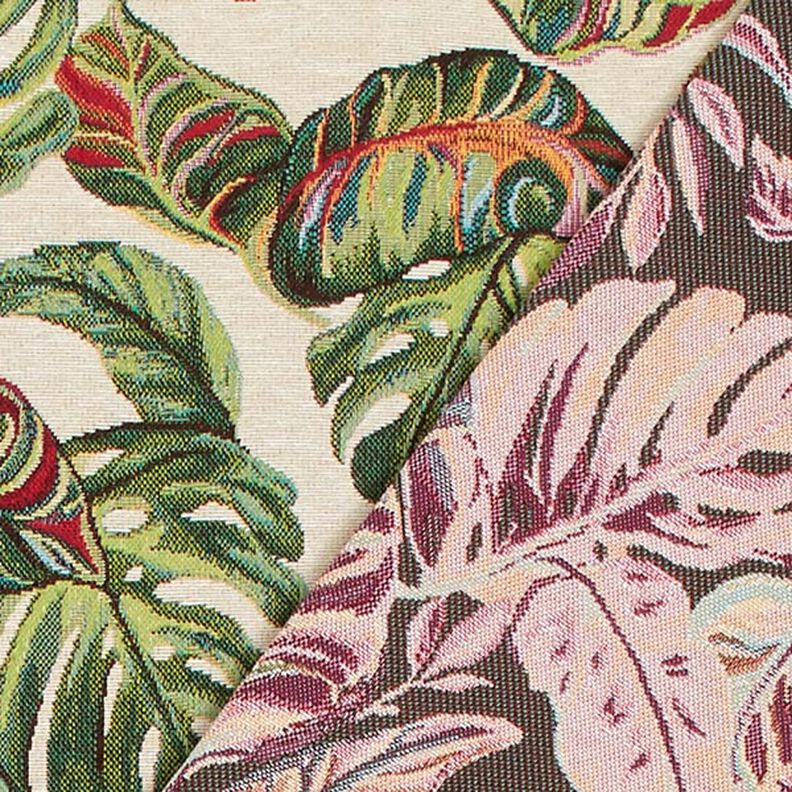 Jacquard Gobeläng Monstera-palm – grön/rött,  image number 4