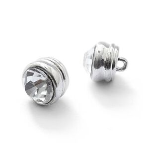 Strass-metallknapp med ögla [ Ø10 mm ] – silver metallic, 