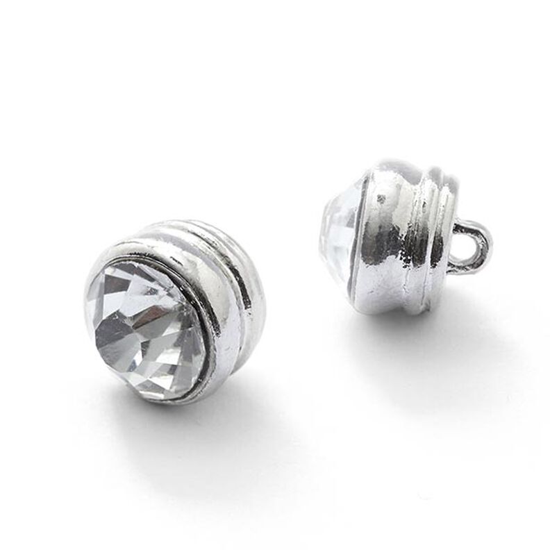 Strass-metallknapp med ögla [ Ø10 mm ] – silver metallic,  image number 2