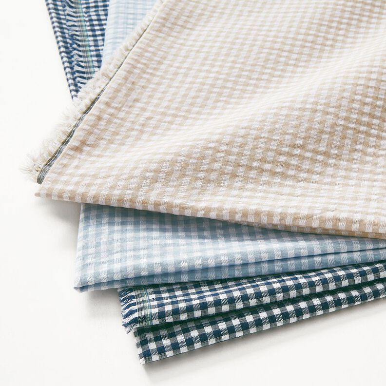 <h2>Seersucker, sm&aring;tt rutigt, ljusbl&aring;tt &ndash; 100% bomull, strukturerat</h2>,  image number 5