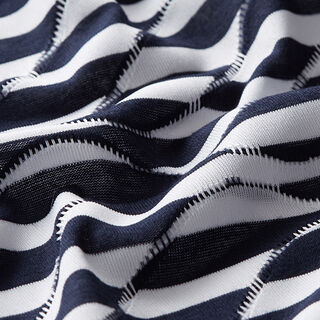 Jacquardjersey Effektränder – marinblått/vit, 