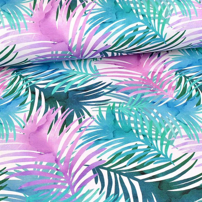 Bomullsjersey färgglada palmblad | Glitzerpüppi – vit,  image number 2