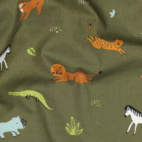 GOTS Bomullspoplin stäppdjur | Poppy Fabrics – mörk-oliv, 