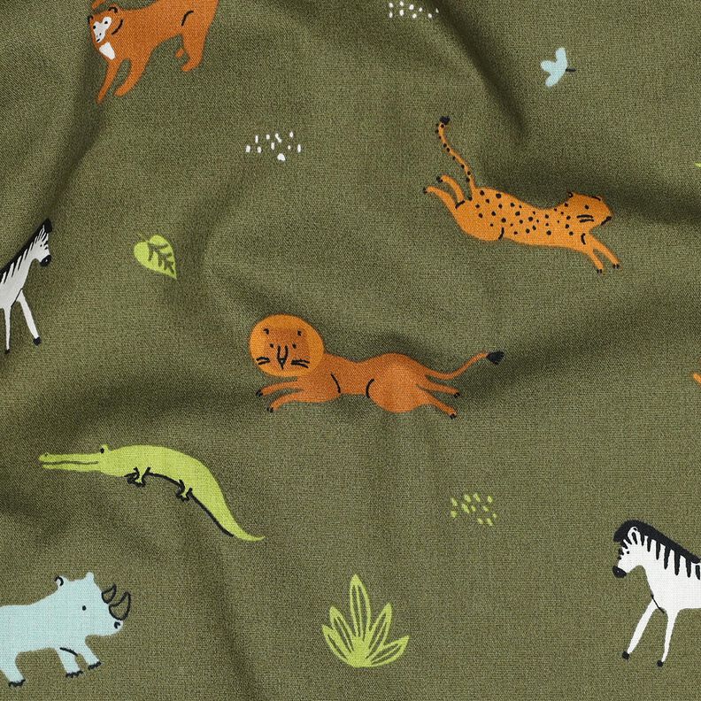 GOTS Bomullspoplin stäppdjur | Poppy Fabrics – mörk-oliv, image number 2
