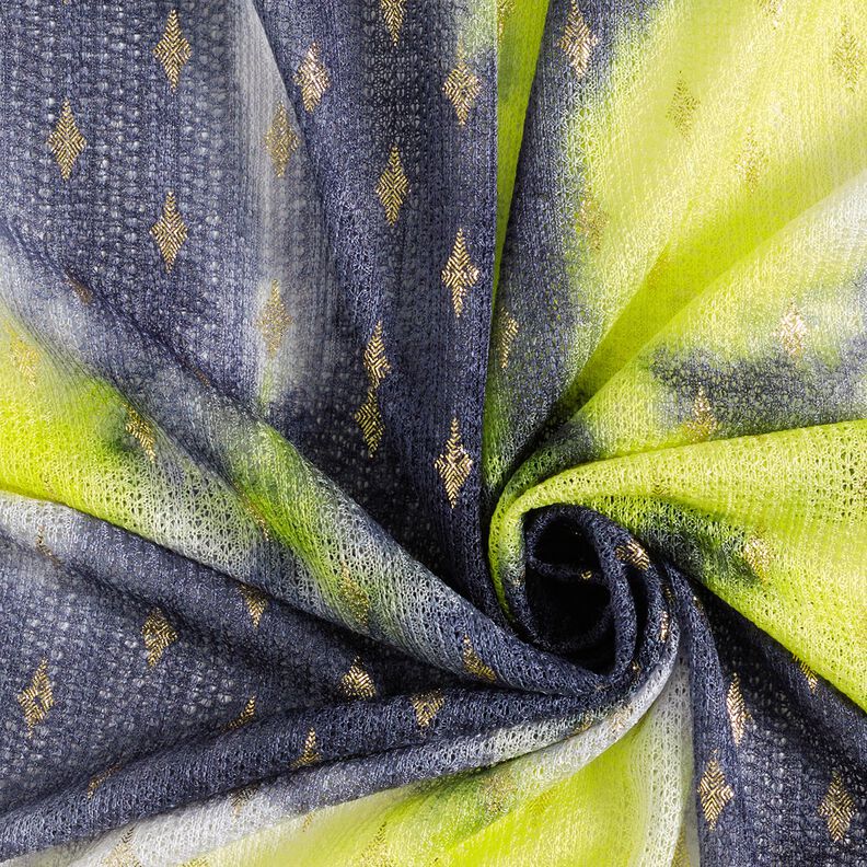 Stickad spets batik och guldrutor – marinblått/neongul,  image number 3