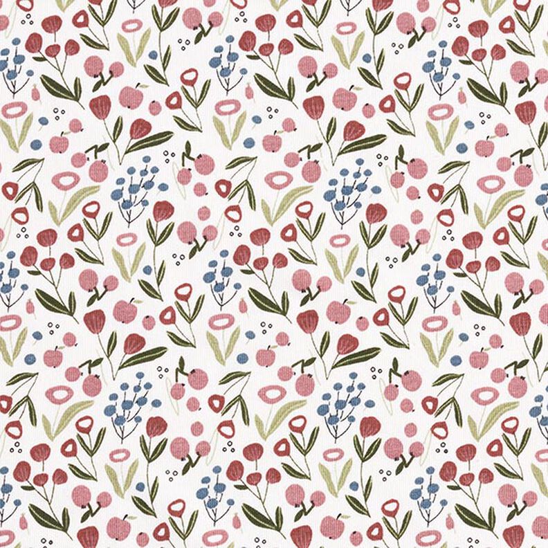Bomullsjersey Blomsteräng med äpplen – yllevit, image number 1