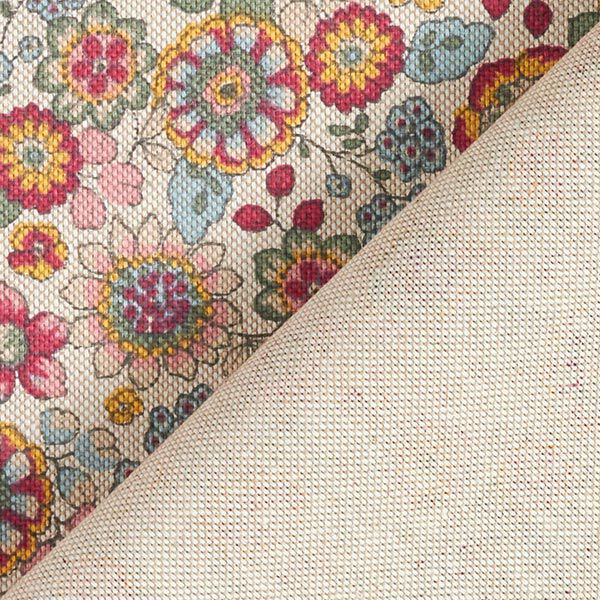 Dekorationstyg Halvpanama Stora blommor   – natur/pink,  image number 4