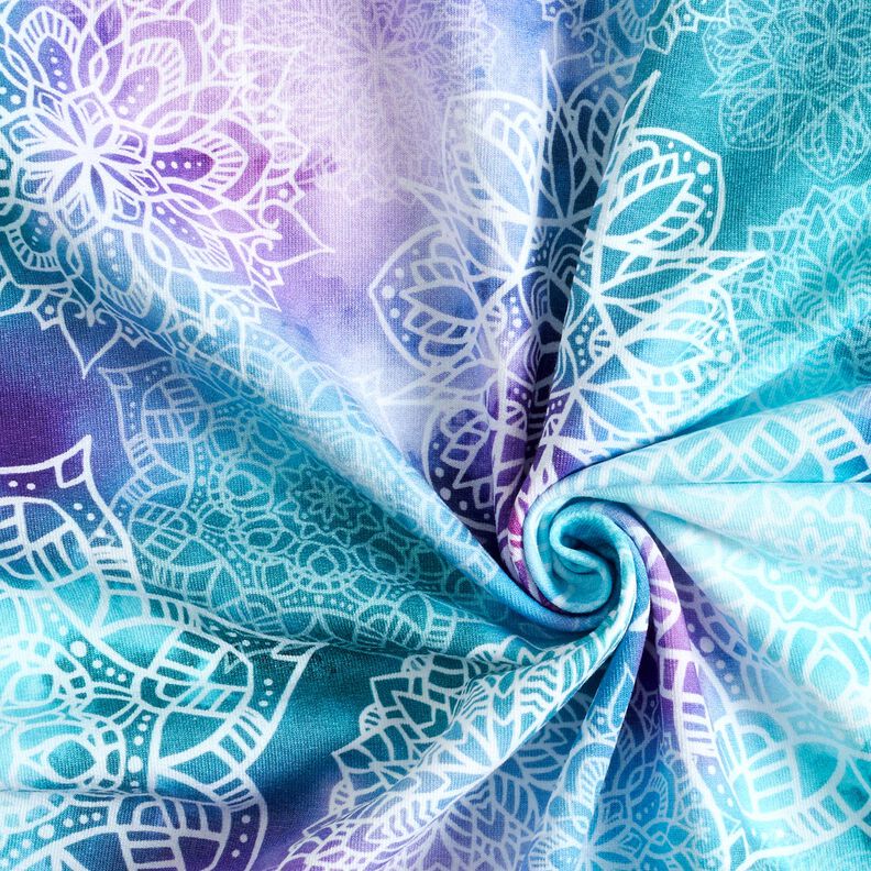 French Terry Sommarsweat Regnbågsmandalas | Glitzerpüppi – ljus petrol/lavender,  image number 3