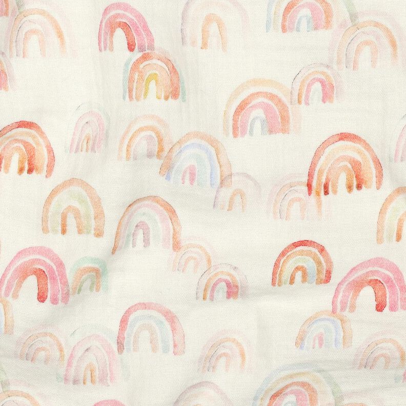 Muslin/Dubbel-krinkelväv Färgglada regnbågar Digitaltryck | Poppy Fabrics – elfenbensvit/lax,  image number 2