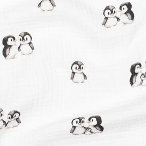 GOTS Muslin/Dubbel-krinkelväv Pingviner Digitaltryck | Poppy Fabrics – elfenbensvit/antracit, 