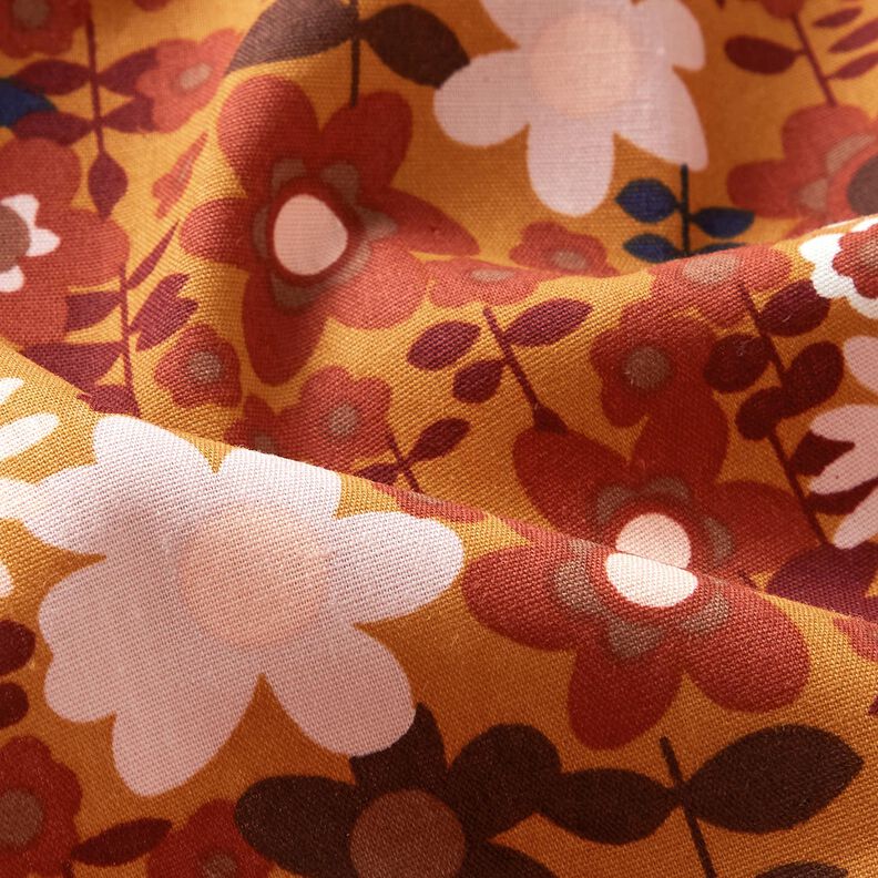 bomullspoplin geometriska blommor – currygul/mörkbrun,  image number 2
