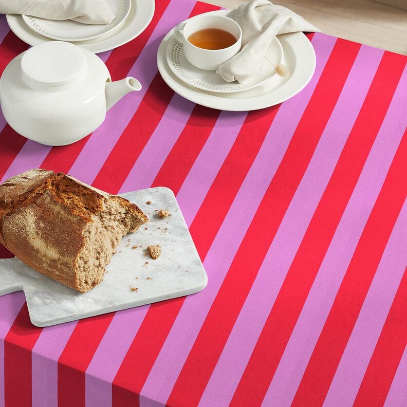 Dekorationstyg Canvas glada ränder – pastellviolett/chiliröd,  image number 7