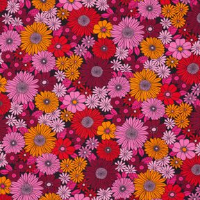 Viskostyg Sommarblommor – eldröd/svart, 