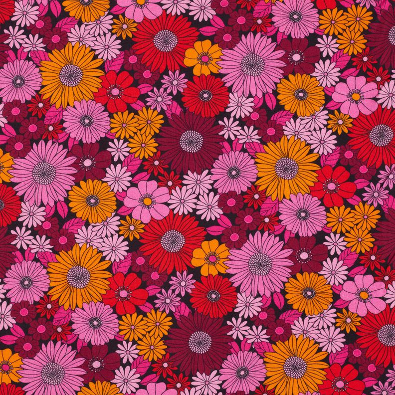 Viskostyg Sommarblommor – eldröd/svart,  image number 1