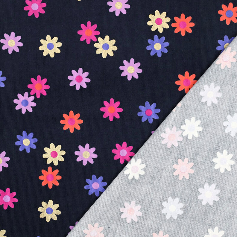 Babymanchester blommor med glittertryck | Poppy Fabrics – marinblå, image number 4