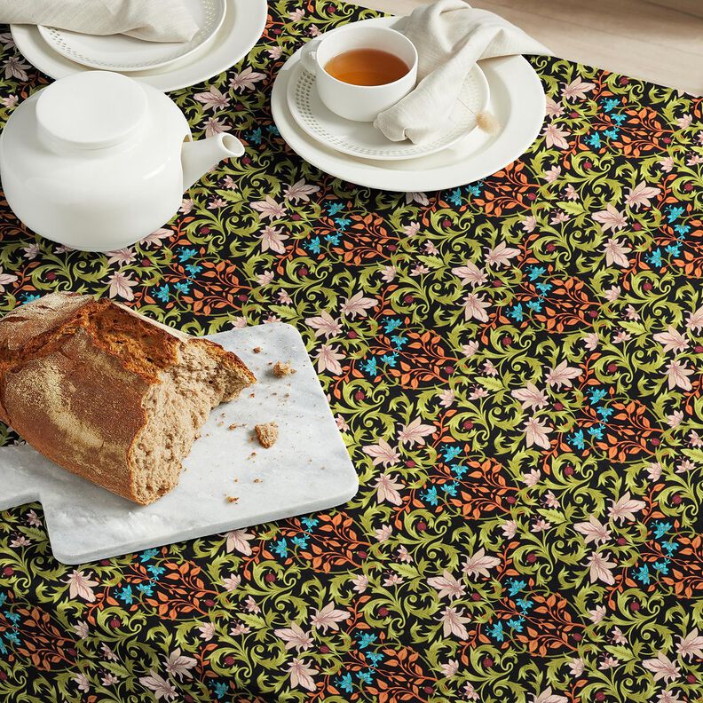 Dekorationstyg Halvpanama bladornament &ndash; svart/pinjegr&ouml;n,  image number 6