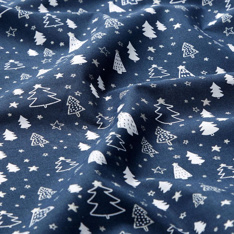 Bomullstyg Poplin Små julgranar – marinblå/vit, image number 2