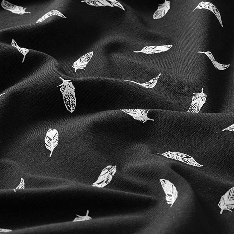 Bomullsjersey Fjädrar – svart,  image number 2