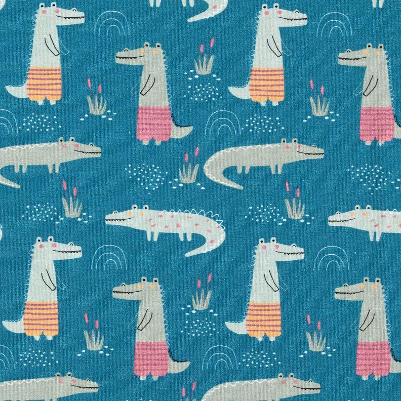 Bomullsjersey glada krokodiler – havsblå,  image number 1