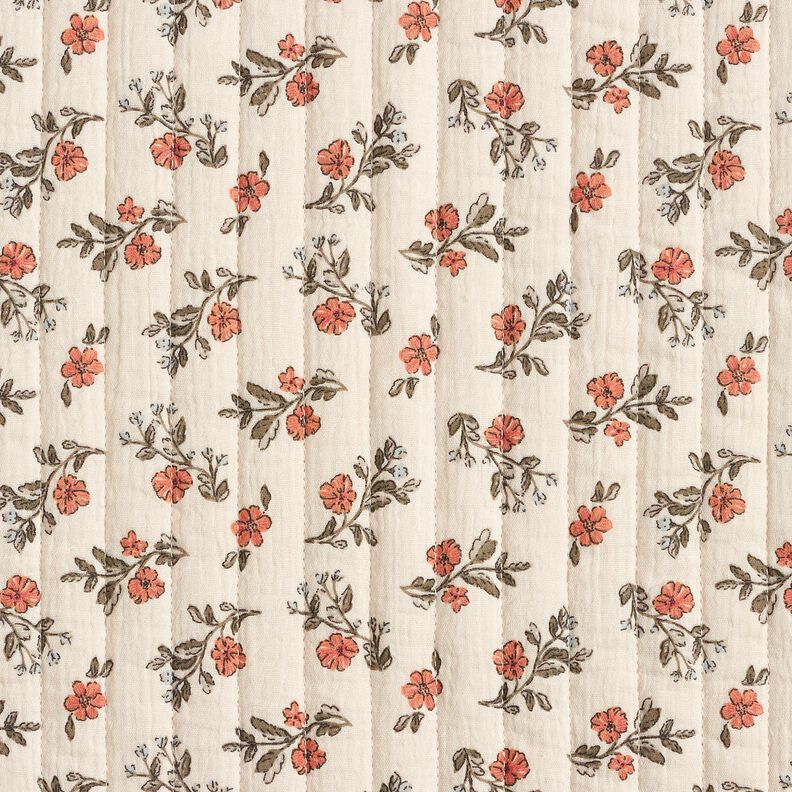 Muslin Quiltat tyg romantiska blommor – yllevit/ljus bärfärg,  image number 1