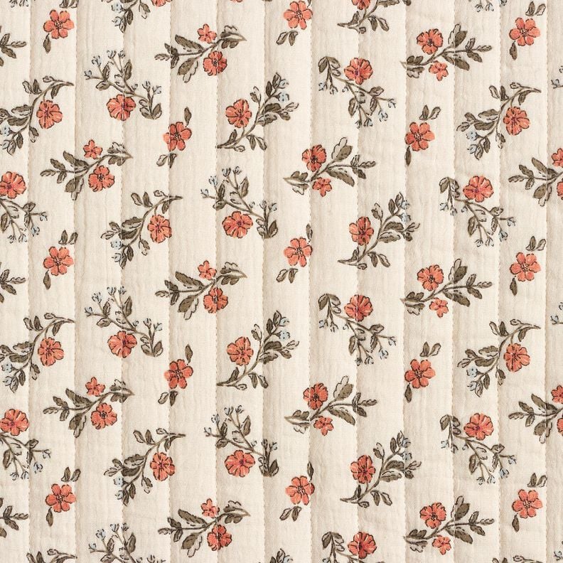 Muslin Quiltat tyg romantiska blommor – yllevit/ljus bärfärg, image number 1