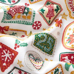 Bomullstyg Poplin julbilder – vit/karminröd,  Bomullstyg Poplin julbilder – vit/karminröd,