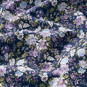 Bomullspoplin romantisk blomsteräng – marinblått/lavender, 