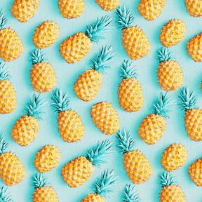 Bomullstyg Poplin ananas – aquablått/gul, 