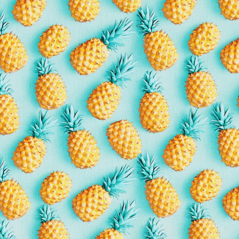Bomullstyg Poplin ananas – aquablått/gul,  image number 1