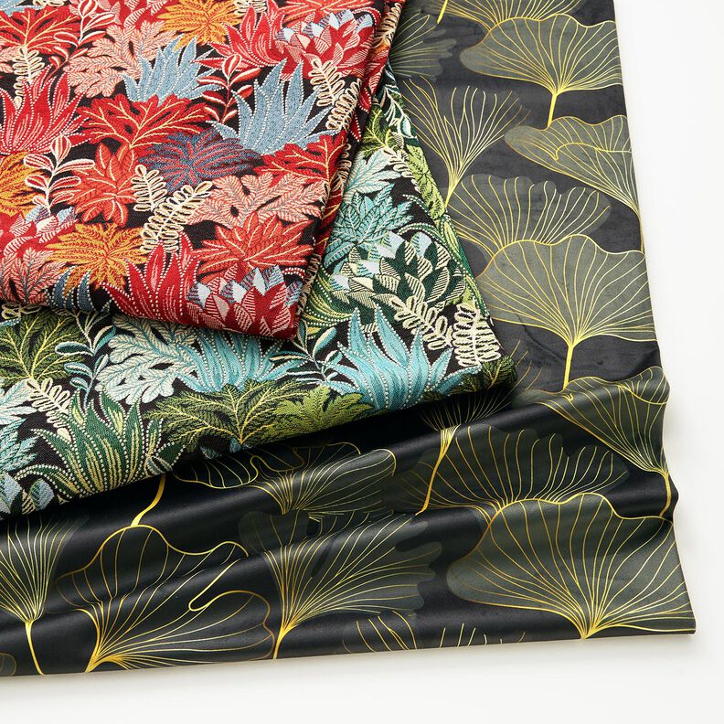 Dekorationstyg Jacquard djungelblad – svart/grön,  image number 5