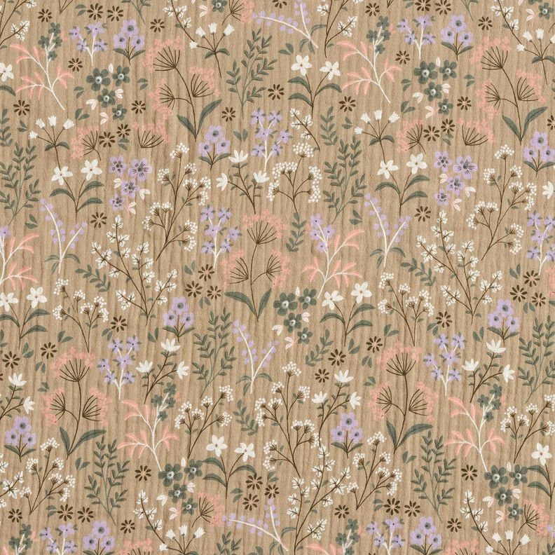 GOTS Muslin/Dubbel-krinkelväv Vårblomsteräng | Poppy Fabrics – mörkbeige,  image number 1