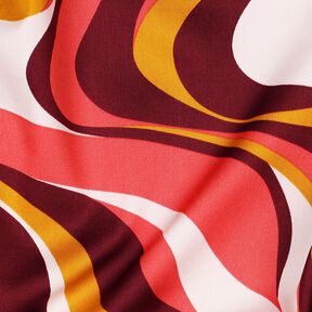 Bomullssatin Retrovågor | Poppy Fabrics – bordeauxrött/currygul, 