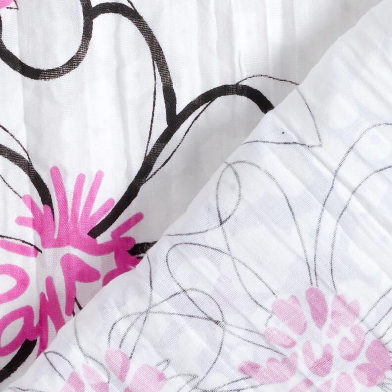 Crinkle-voile blommor och leopardmönster – vit/svart, image number 4