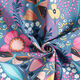Bomullstyg Kretong fjärilar och blommor – blågrått/pink,  thumbnail number 3