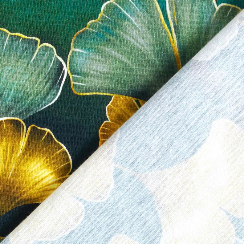 Bomullsjersey Ginkgo | Glitzerpüppi – mörkgrön/gammalguld,  image number 4