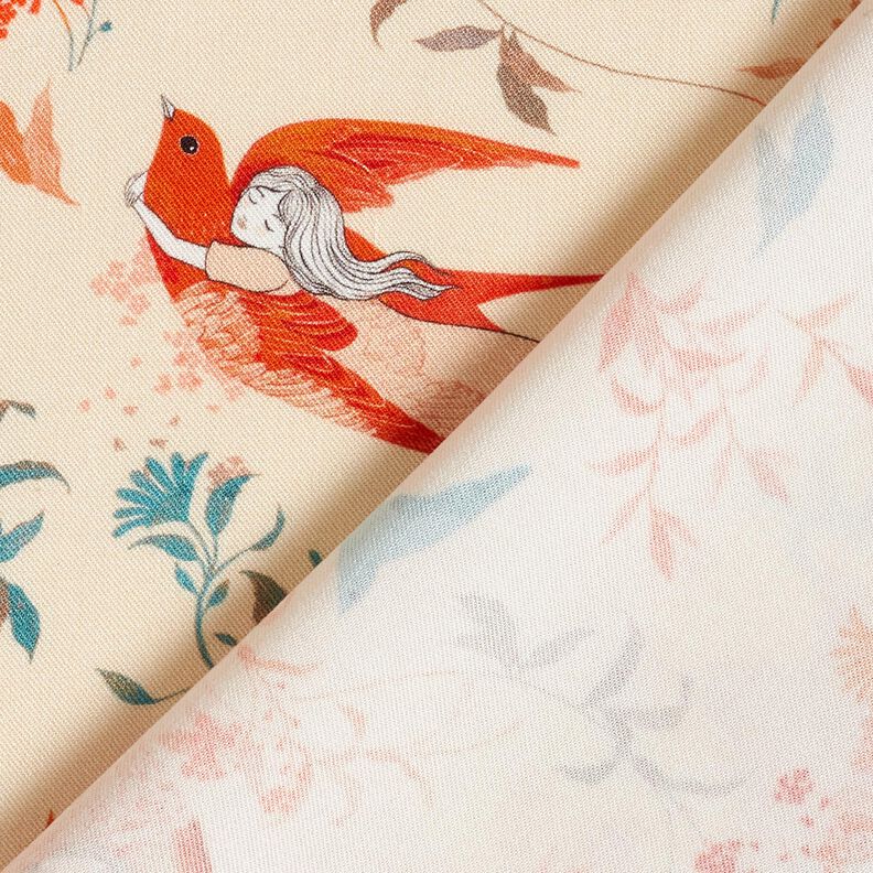 LENZING™ ECOVERO™ viskostyg Fåglar och älvor | Katia Fabrics – kräm/eldröd, image number 4