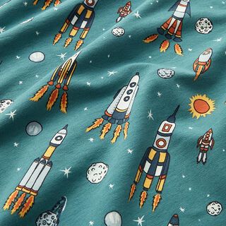 French Terry Sommarsweat Raketer och planeter | by Poppy – ljus petrol, 