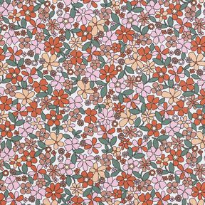 Bomullstyg Kretong små retroblommor – vit/rosa, 