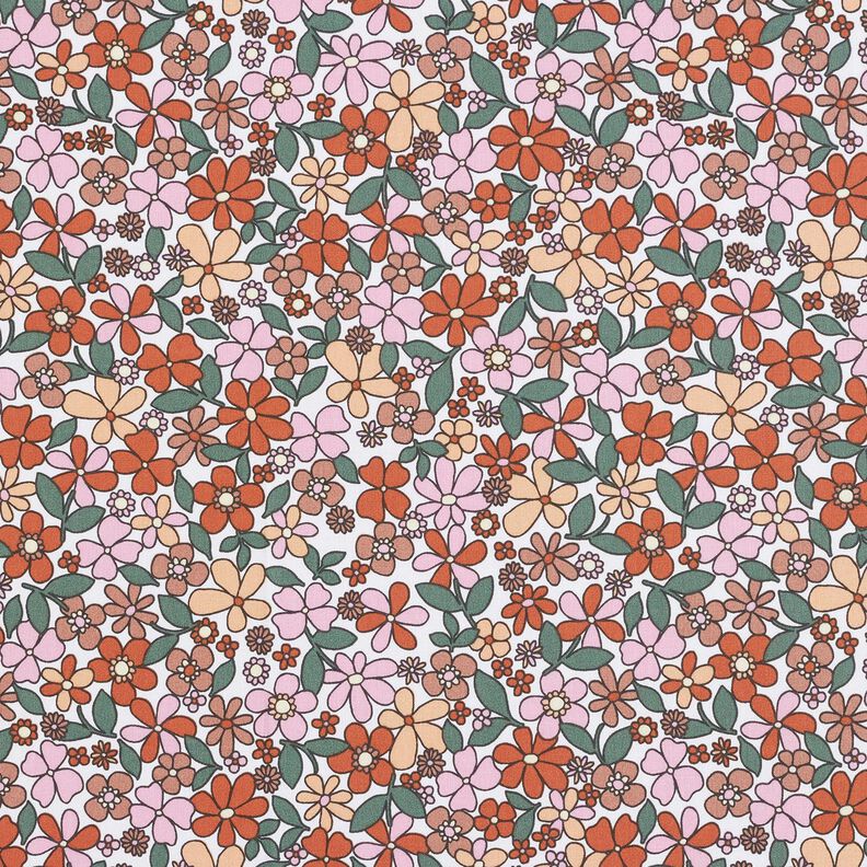 Bomullstyg Kretong små retroblommor – vit/rosa,  image number 1