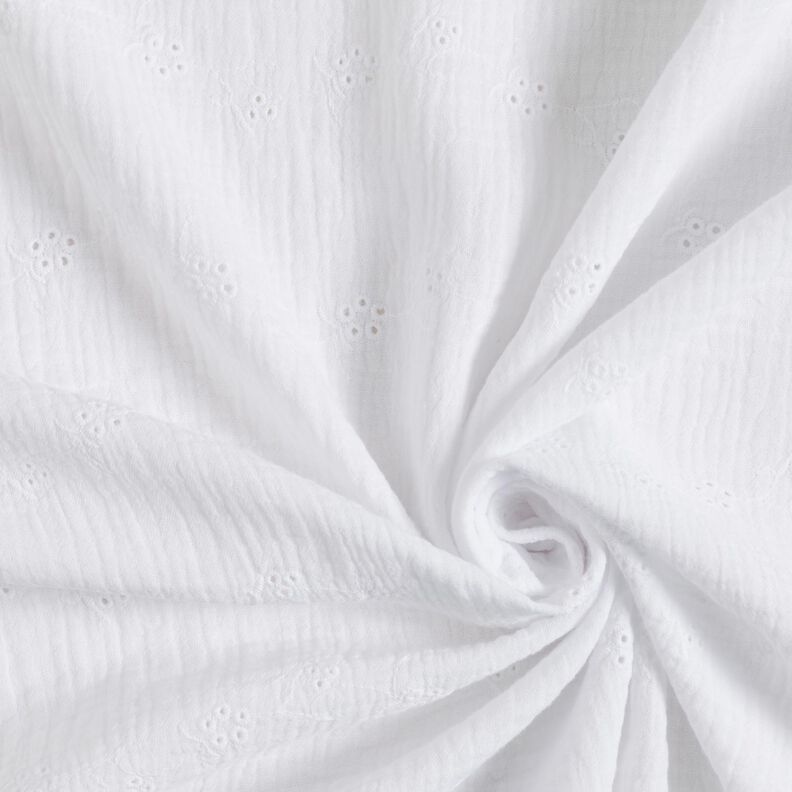 Muslin/Dubbel-krinkelväv Engelskt broderi blomrankor – vit,  image number 3