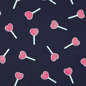 Bomullsjersey Glittriga hjärtklubbor | Poppy Fabrics – nattblå, 