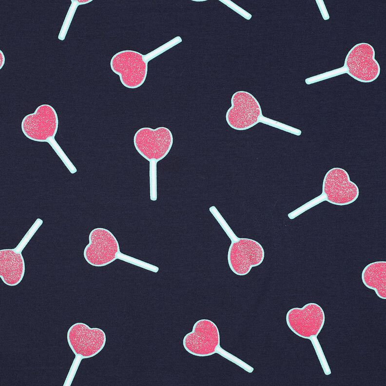 Bomullsjersey Glittriga hjärtklubbor | Poppy Fabrics – nattblå,  image number 1